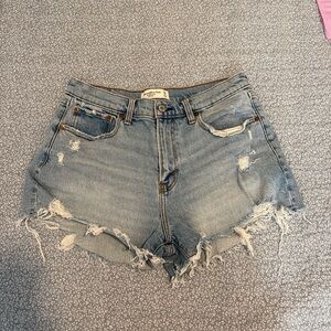 Abercrombie & Fitch Light Blue Distressed mid rise mom short curve love